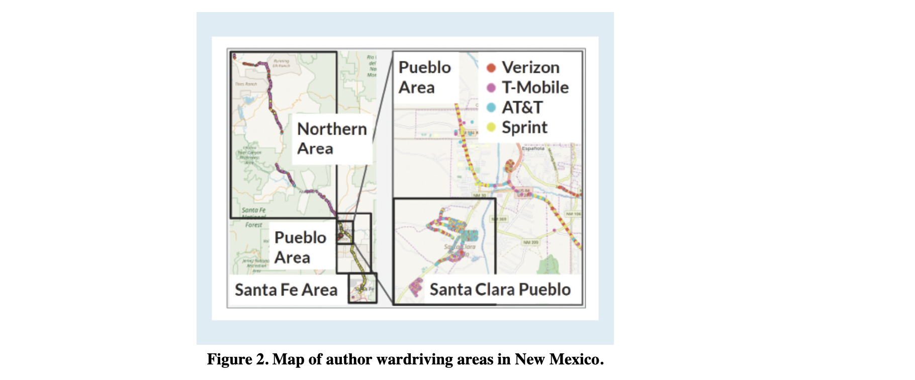 Map of measurement campaign route in New Mexico.